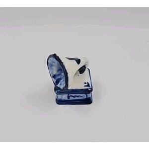 Vintage Delft Gramaphone Record Player‎ Miniature Figurine Ceramic Blue White